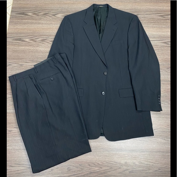 Hart Schaffner Marx Black w/ Gold Pinstripe Suit - Picture 1 of 10